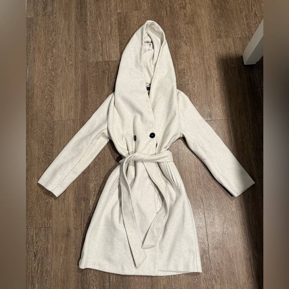 ZARA elegant Cream Hooded Women's Coat